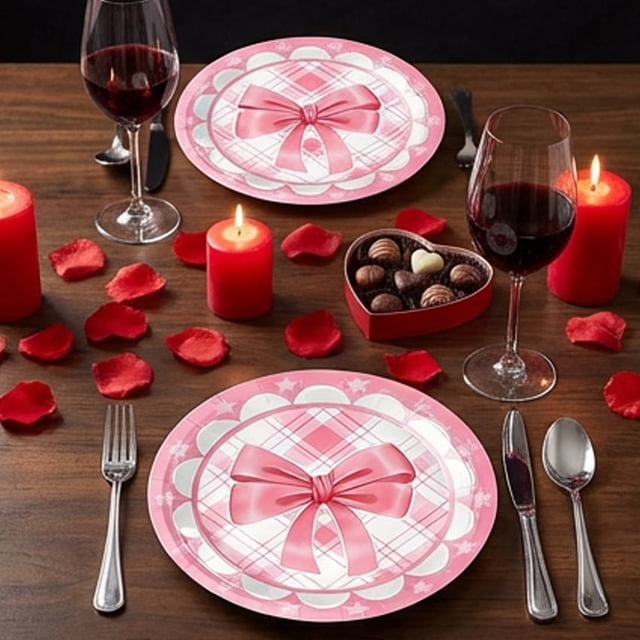 Assiettes Jetables à Thème Nœud, Vaisselle de Fête Décorative pour Célébration