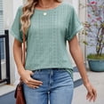 thumbnail image 4 of Pisexur Hauts pour Femmes, Hauts de Printemps pour Femmes Blouses pour Femmes Chic Décontracté Haut à Manches Courtes Ajouré à Col Rond Uni Haut/chemise à Manches Courtes à Col Rond Vert, P, 4 of 7