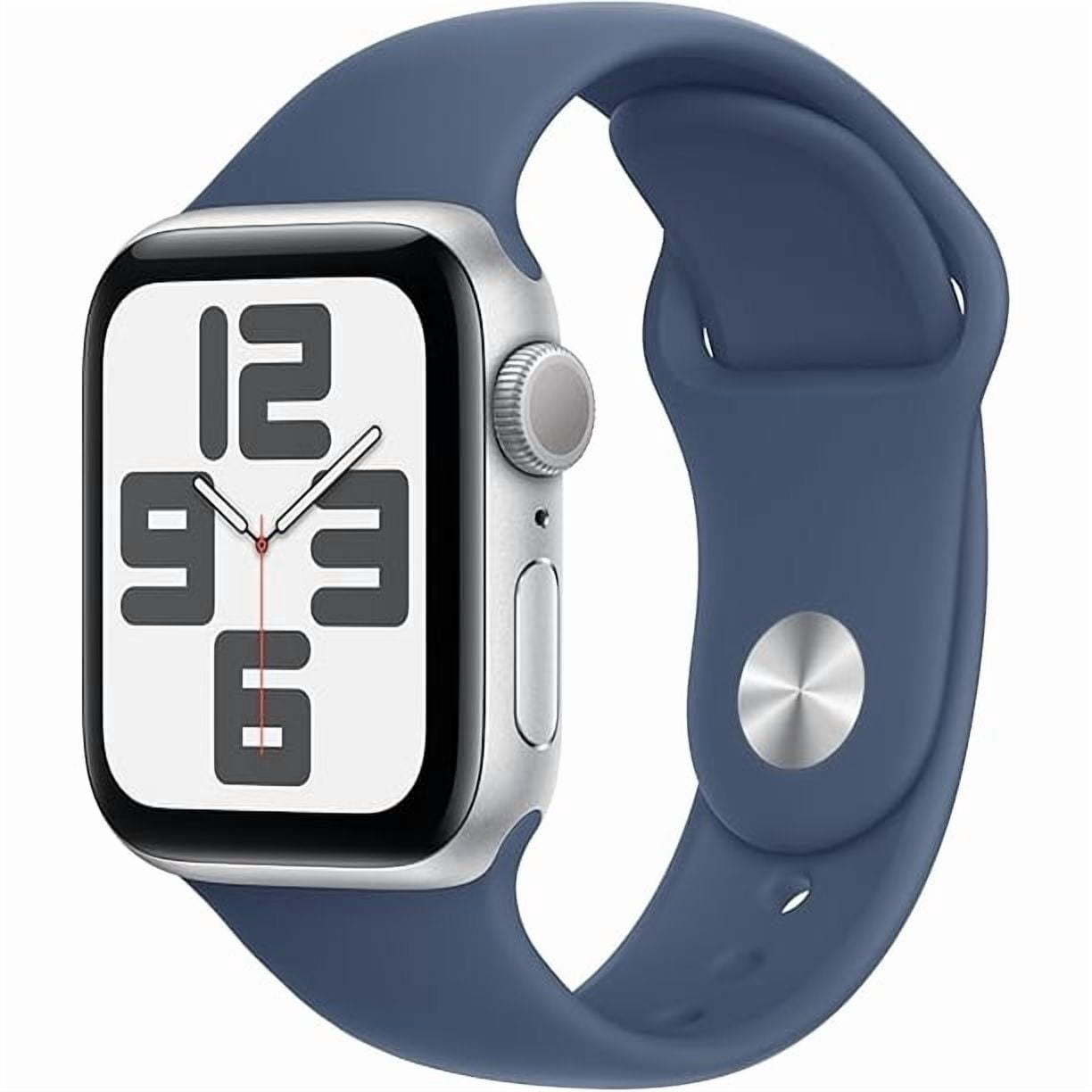 Restored Apple Watch SE [GPS 40mm] Gen 2 Smartwatch with Silver Aluminum Case and Denim Sport Band (S/M) 2023 Model- Refurbished Good