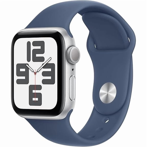 Restored Apple Watch SE [GPS 40mm] Gen 2 Smartwatch with Silver Aluminum Case and Denim Sport Band (S/M) 2023 Model- Refurbished Good