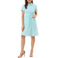 thumbnail image 1 of INSPIRE CHIC Robe Courte pour Femme à Col Évasé avec Poches et Taille Élastique S Bleu Pâle, 1 of 8