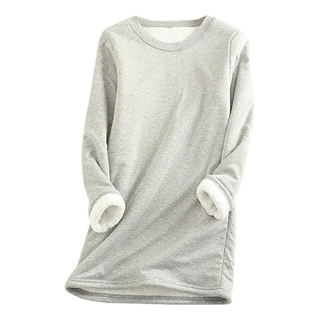 Chandail en Molleton Doublé Sherpa en Polaire pour Femmes, Chandail Chaud d'Hiver, Col Rond, Automne, Tunique de Détente, Rouge Melon D\'eau 2TG