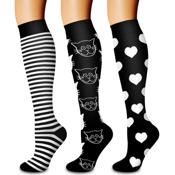Lot de 3 Bas de Compression Médicaux - Bas de Compression pour Femmes et Hommes - Idéal pour la Course, les Soins Infirmiers, les Sports