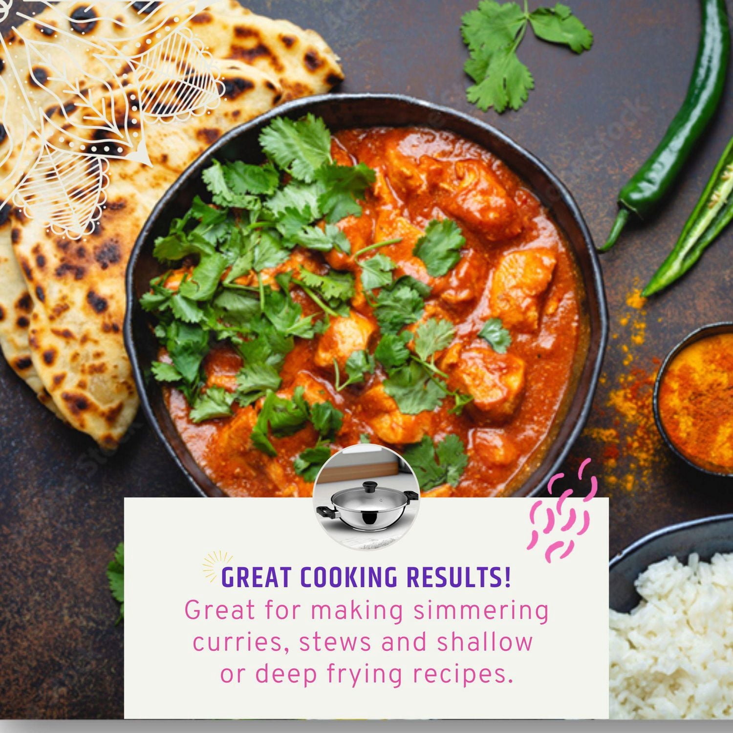 Karahi Maharaja en acier inoxydable, avec couvercle