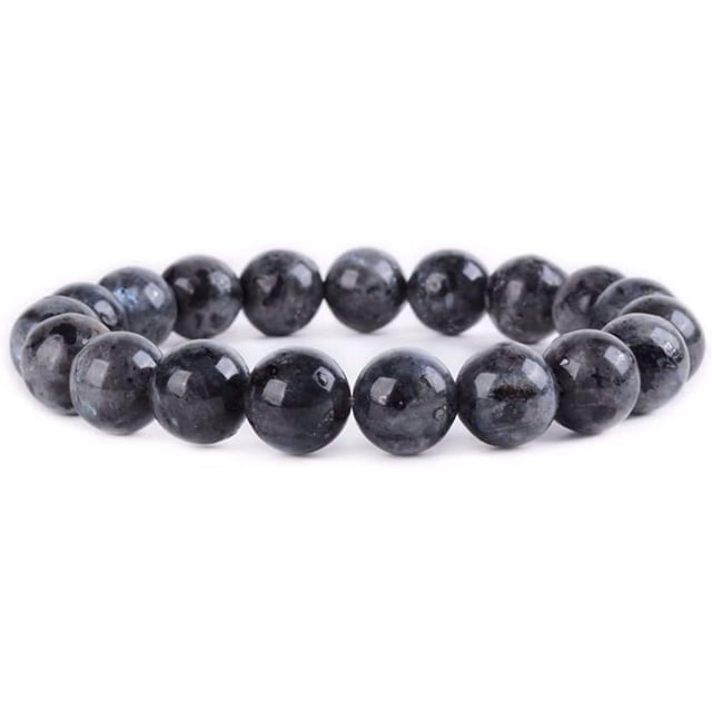 Angelstones Natural Larvikite Gemstone 10mm Round Beads Stretch Bracelet 7 Inch Unisex