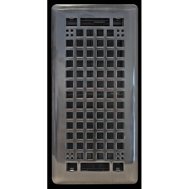 Caisse à Oeufs au Choix du Sol 4"x10 Pouces Registre de Sol Vue Orientée vers l'Avant d'Un Registre de Sol Rectangulaire 4x10 style Caisse à Oeufs avec Ouvertures Carrées à Treillis Espacées Uniformément et Cadre à Périmètre Mince en Blanc, Centré sur un Fond Uni, Convient pour Diriger la Circulation d'Air dans les Évents de Plancher.