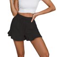 thumbnail image 2 of AherBiu Shorts for Women Trendy Elastic Waist Drawstring Ruffle Wide Leg Summer Casual Solid Color Loose Comfy Shorts, 2 of 5