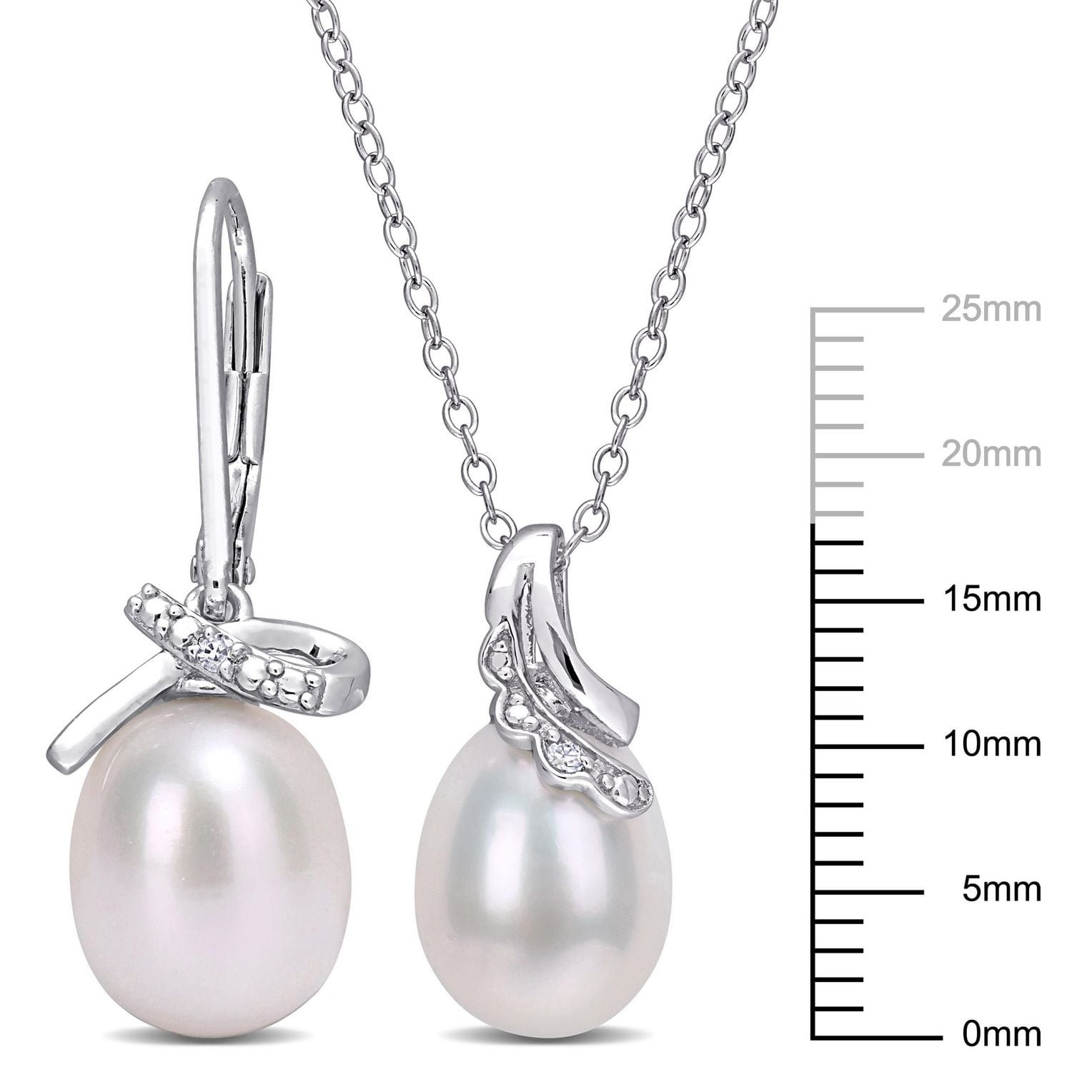 Ensemble 2-pieces Miabella colliers et boucles d'oreilles en argent sterling avec perles d'eau douce de culture et accents de diamants
