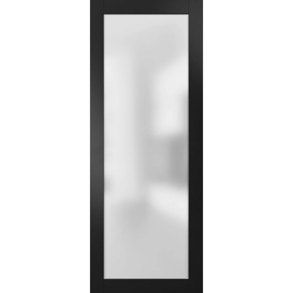 SARTODOORS Slab Barn Door Panel Frosted Glass Lite 18 x 80 inches | Planum 2102 Black Matte | Sturdy Finished Modern Doors | Pocket Closet Sliding
