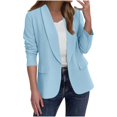 thumbnail image 1 of Women's Casual Blazers Fashion Solid Color Button Open Front Long Sleeve Suit Jackets Work Office Business Blazer Blue L, 1 of 8