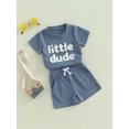 thumbnail image 3 of Faithtur Toddler Boys Summer Outfit Sets Short Sleeve Letter Print Tops + Solid Color Drawstring Shorts, 3 of 8