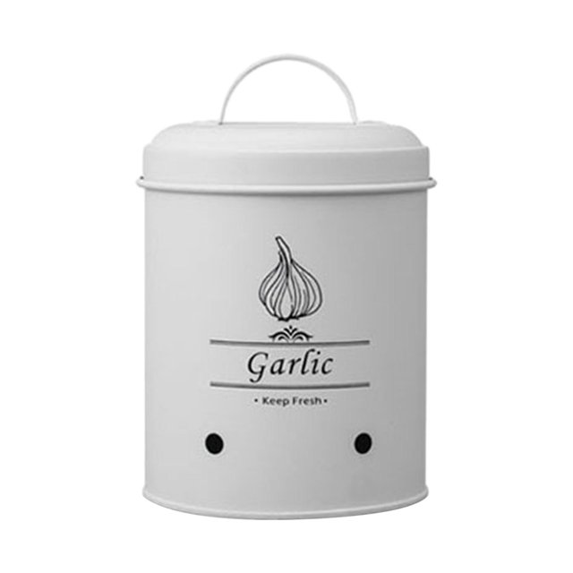 Farmhouse Storage Jar Vintage Vegetable Storage Container with Ventilation Holes white garlic