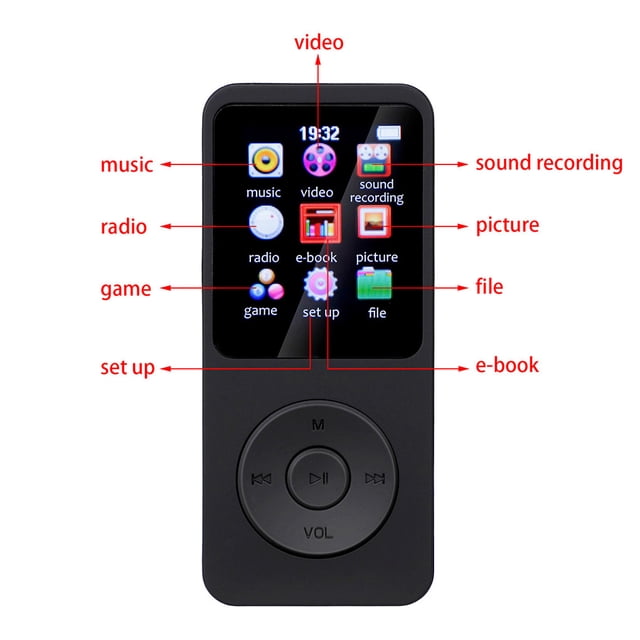 MP4 Music Players External Bluetooth-compatible E-book Voice Recorder Electronics Replacement for Windows XP/VISTA/Windows 8 Black 8G