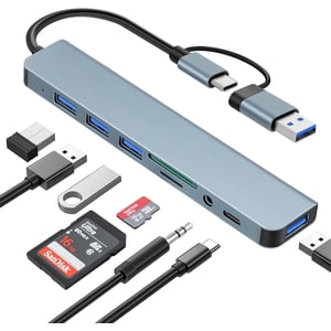 USB C Hub, 8-in-1 USB Splitter Multiport Adaptateur Type C Dock avec (USB 3.0, USB 2.0, USB-C Données, 3.5Audio, SD/TF Lecteur de cartes) Multiple USB-Hub Compatible pour MacBook,Ordinateur portable, ordinateur,iMac,iP