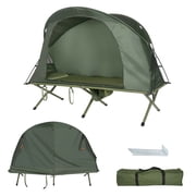 Gymax 1-Person Outdoor Camping Tent Cot Compact Elevated Tent Set W/ External Cover Green