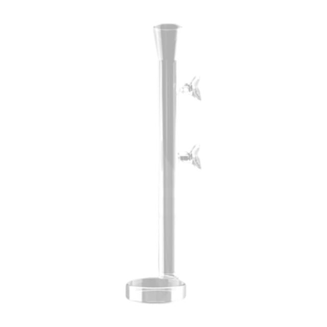 Esquirla Aquarium Feeder Tube, a 25cm transparent glass feeding tube with a round feeding tray at the base. Designed for feeding shrimp, turtles, lizards, and other aquatic or reptile pets. Features an open design for easy feeding and two suction cups for secure attachment to aquarium walls.