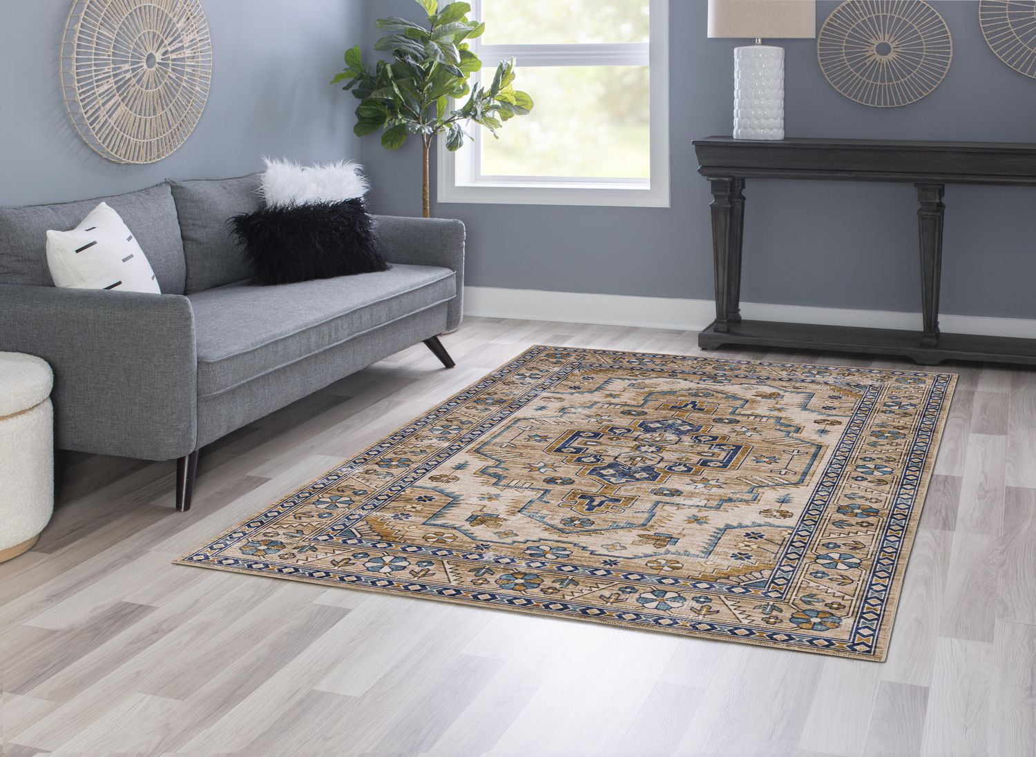 Tapis lavable Julian 5 pi x 7 pi ivoire et or