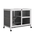 thumbnail image 1 of PawHut Indoor Rabbit Hutch with Wheels, Bunny Cage with Ramp, Grey, 1 of 9