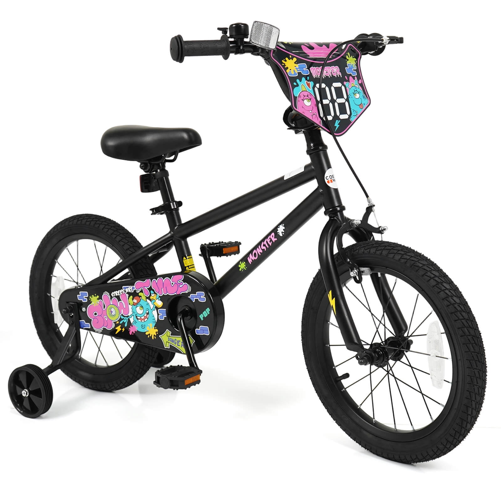 Costway 16 Inch Kids Bike with Training Wheels. Dual Hand & Coaster Brakes. Adjustable Seat