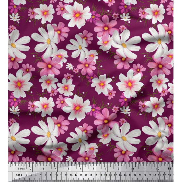 Soimoi Viscose Chiffon Fabric Cosmos Floral Print Sewing Fabric Yard 42 Inch Wide