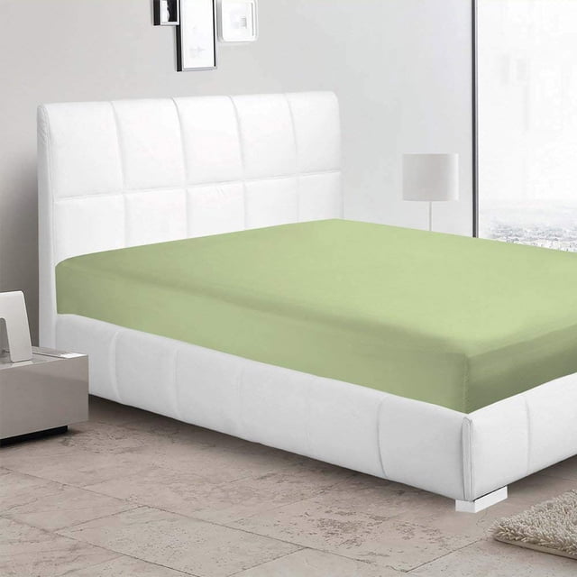 Sage Solid Fitted Sheet Pure Cotton Super Soft 1-Piece with 18 Inches Pocket 450TC (Full, Sage)