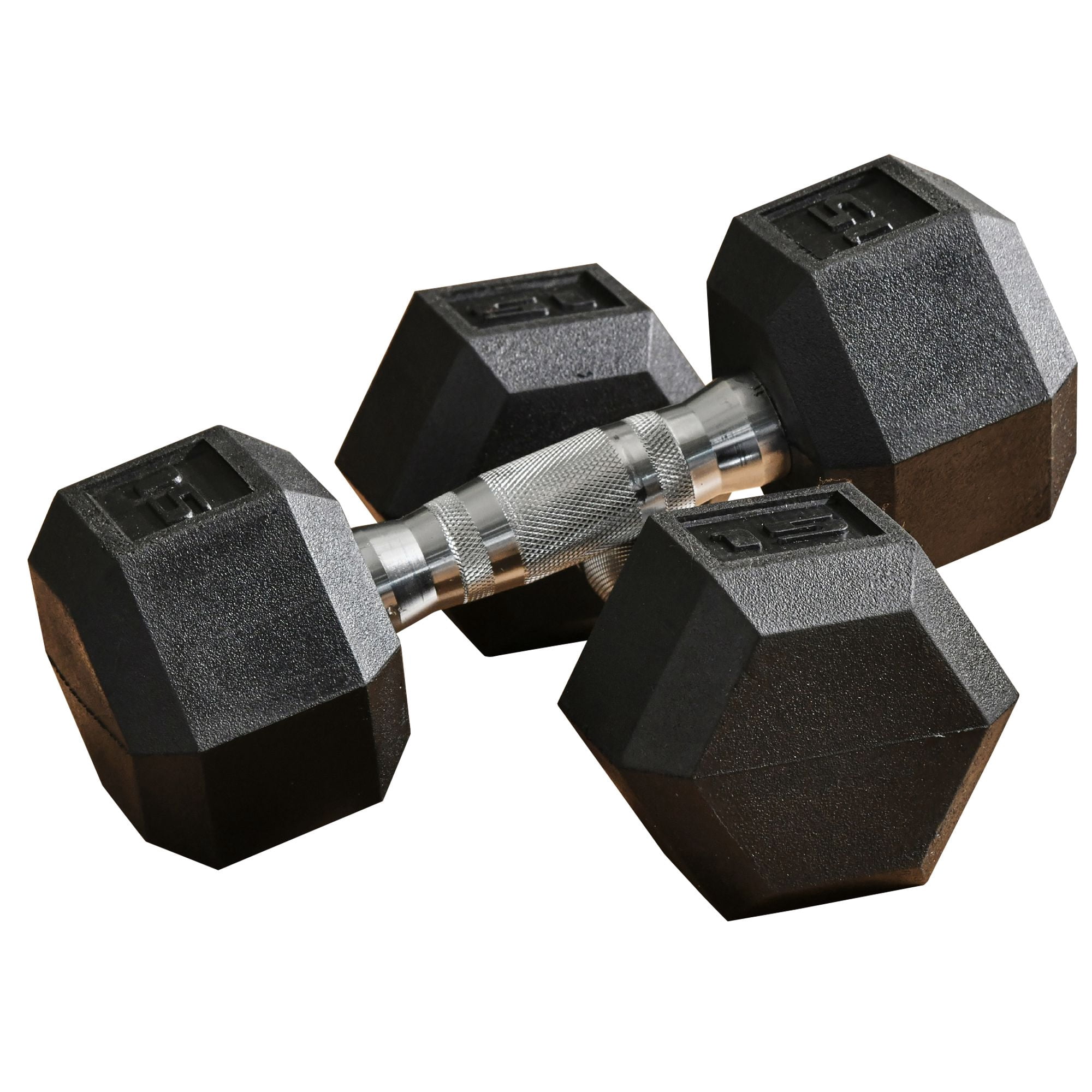Soozier 2 x 15 lbs Rubber Dumbbells Weight Set for Body Fitness Training