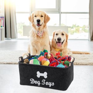 BESTYASH 1Set Wood and Felt Square Toy Basket for Puppy Perfect for Home Use Dog Toy Box