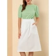 thumbnail image 5 of INSPIRE CHIC Women's Puff Shoulder Round Neck Collarless Ruffle Keyhole Back Blouse, 5 of 5
