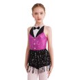 thumbnail image 1 of RUNQHUI Robe de Danse Latine Sans Manches à Paillettes pour Filles, Costume de Fête Jazz Rose Vif 16, 1 of 7