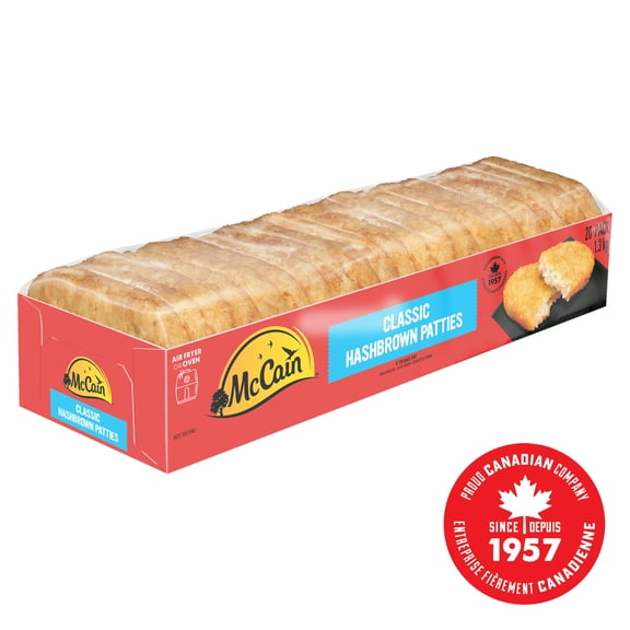 McCain® Galettes de Pommes de Terre Classique, Fait au Canada à Partir d'Ingrédients Canadiens et Importés, Lot de 20 1.3kg