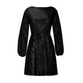 thumbnail image 3 of Robe à Manches Longues pour Femmes Mode pour Femmes Col Ras du Cou à Paillettes Robe Courte Unie à Manches Longues Robe de Soirée Robe Formelle, 3 of 9