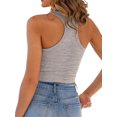 thumbnail image 4 of Kmbangi Women Ribbed Racerback Tank Tops Summer Casual Solid Color Button Sleeveless Crop T-shirt for Streetwear Club Wear, 4 of 5