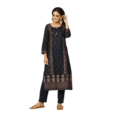 DWEEP SARA BLUE GOLD PRINTED KURTA SET, S/36