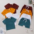 thumbnail image 2 of Infant Boy Girl Solid Color Short Sleeve Cotton T-shirt Tops Shorts Pant 2PCS Outfits Summer Clothes Set, 2 of 3