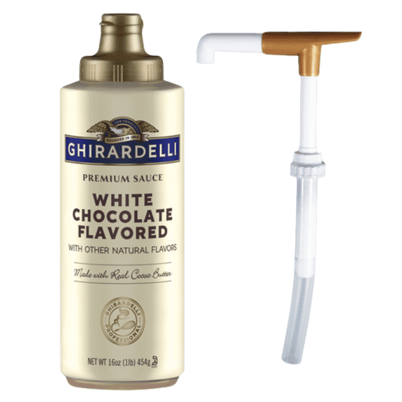 Ghirardelli Sauce Aromatisante au Chocolat Blanc – Fusion de Beurre de Cacao et de Vanille de Classe Velours, Bouteille Compressible Boutique de 14 fl oz (16 oz / 454 g) avec Pompe de Précision Bonus