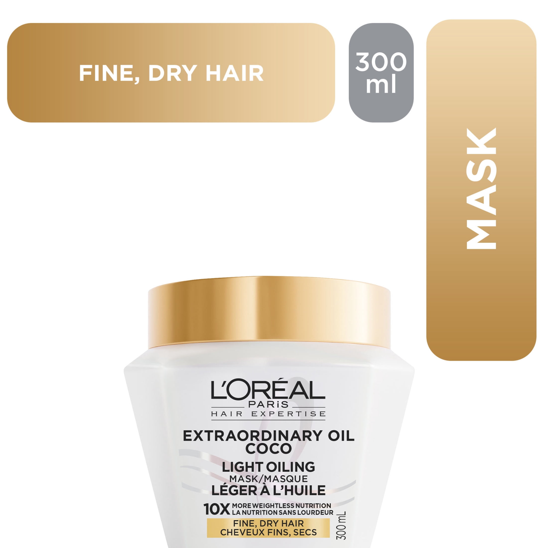 L'Oréal Paris Hair Expertise Extraordinary Oil, masque capillaire léger à l’huile de coco, 300 ml