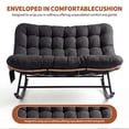 thumbnail image 3 of Indoor Outdoor Patio Rocking Glider Chair – 450 lbs Capacity – Weather-Resistant Rattan, UV-Proof Cushion & soft Toy Fleece Upholstery – Sturdy Rubber Wood & Reinforced Steel Frame, 3 of 7