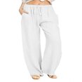 thumbnail image 1 of Women‘s Linen Plus Size High Waisted Loose Fit Pants Drawstring Closure Gothic Trousers for Women, 1 of 4