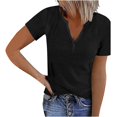 thumbnail image 1 of Jsaierl Ribbed Knit Tank Tops for Women Solid Color Notched V Neck Short Sleeve Shirts Daily Going Out Basic Tees Tops, 1 of 6