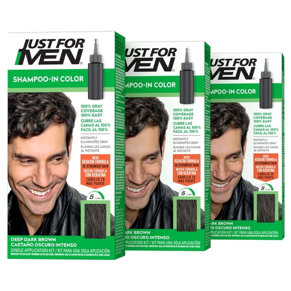 Just For Men Shampoo-In Colour, Grey Hair Coloring for Men - Deep Dark Brown, H-46A, Pack of 3