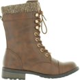 thumbnail image 4 of Forever Link Bottes de Combat pour Femmes Mango-31 à Bout Rond, Style Militaire, à Lacets, en Tricot, Cheville avec Revers, Talon Bas, PU Brun, 7, 4 of 4