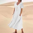 thumbnail image 3 of Bigersell Robes pour Femmes pour l'Église Offres Femme Col Rond Manches Courtes Robe Chemise Midi Style D-27 Robes Midi de Fête Dames Élégantes Robes d'Été Régulières, Blanc TG, 3 of 5