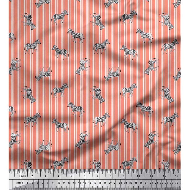 Soimoi Orange polyester Crepe Fabric Stripe & Wild Animal Print Sewing Fabric BTY 42 Inch Wide
