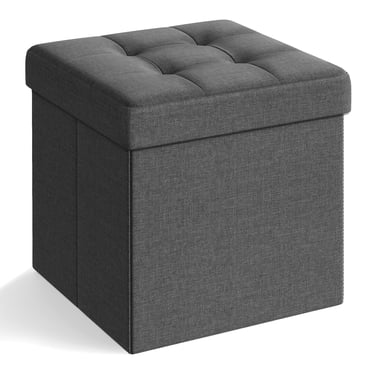 SONGMICS Folding Storage Ottoman Bench,38 x 38 x 38 cm,Ottoman Foot Rest, Storage Chest, Load 300 kg, for Living Room, Entryway, Dorm, Dark Gray