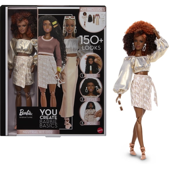 Barbie Signature You Create Barbie Basics Neutral Kit 002, Customizable Fashion Doll & Universal-fit Clothing