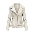 thumbnail image 1 of PVCS Women's Slim Leather Solid Stand Collar Zip Motorcycle Suit Coat Jacket Tops, 1 of 7
