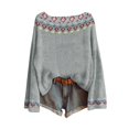 thumbnail image 1 of WTXUE Imprimé Artistique Vintage Fair Isle Chandail Tricoté Léger Boho Hauts pour Femmes Manches Longues Col Rond Chandail Hauts Chemises d'Automne Mode Bohème Western Chic Décontracté Blouses Gris 3TG, 1 of 4