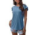 thumbnail image 2 of Birdeem Women Casual Round Neck Short Puff Sleeve Solid Color Pullover Blouse T-Shirt Tops Loose Fit, 2 of 6