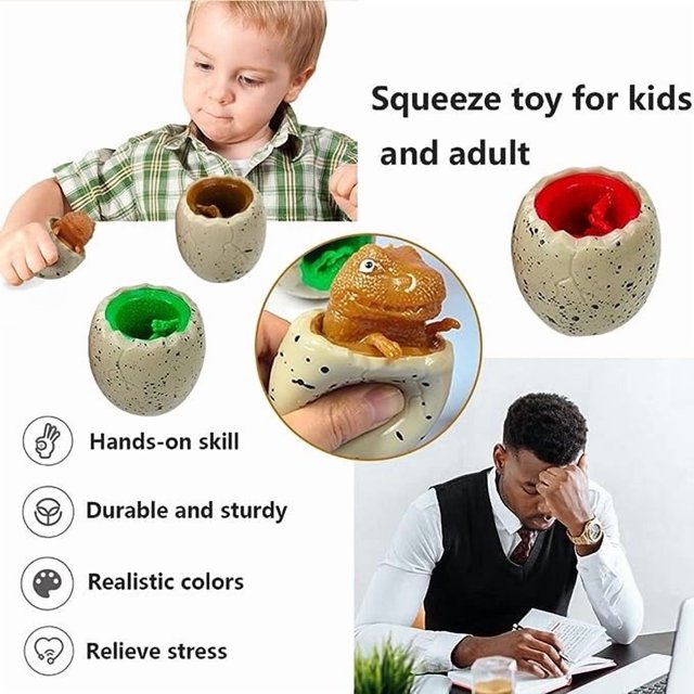 Dinosaur Egg Squeezing Toy Set 3 Pack Stress Relief Decompression Fidget Toy for Kids and Adults