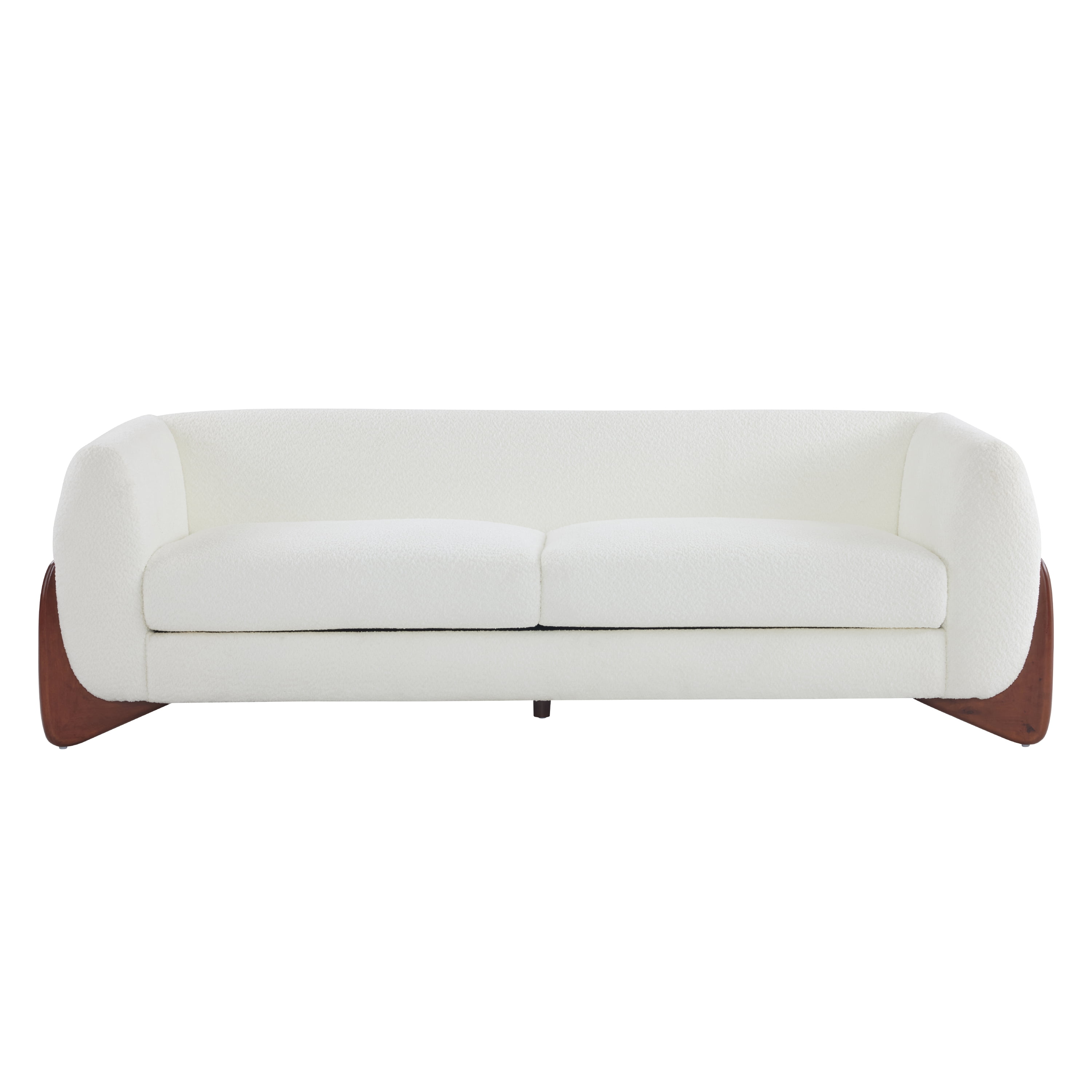 Sofa, 82.75 Inch Large Boucle Sherpa Fabric Couch with Soft Fluffy Surface, Stable Frame Packed in 2 Boxes, Beige Tone Modern Leisure Sofa for Living Room